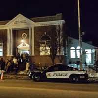 <p>Veterans Memorial Building in Harrison shortly after Wednesday night&#x27;s vigil.</p>