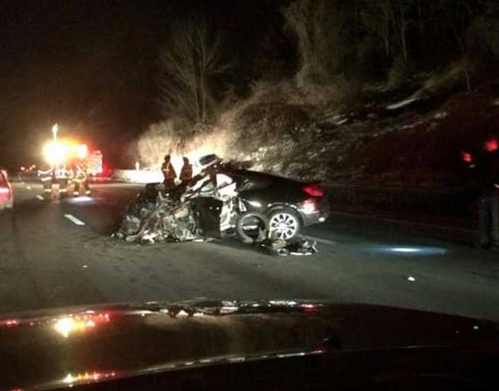 A look at the scene of the accident on the Sprain Brook Parkway overnight Friday.