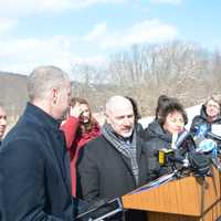 <p>New Castle Supervisor Rob Greenstein speaks at a train-crossing safety press conference in Chappaqua.</p>