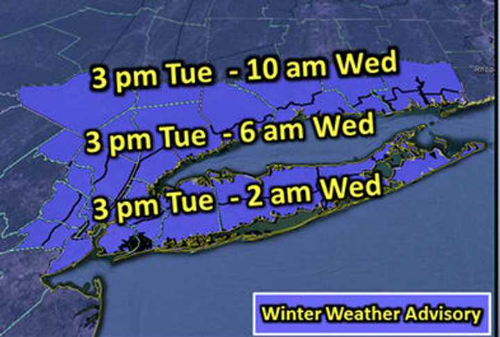 The National Weather Service has issued a Winter Weather Advisory for Westchester County. 