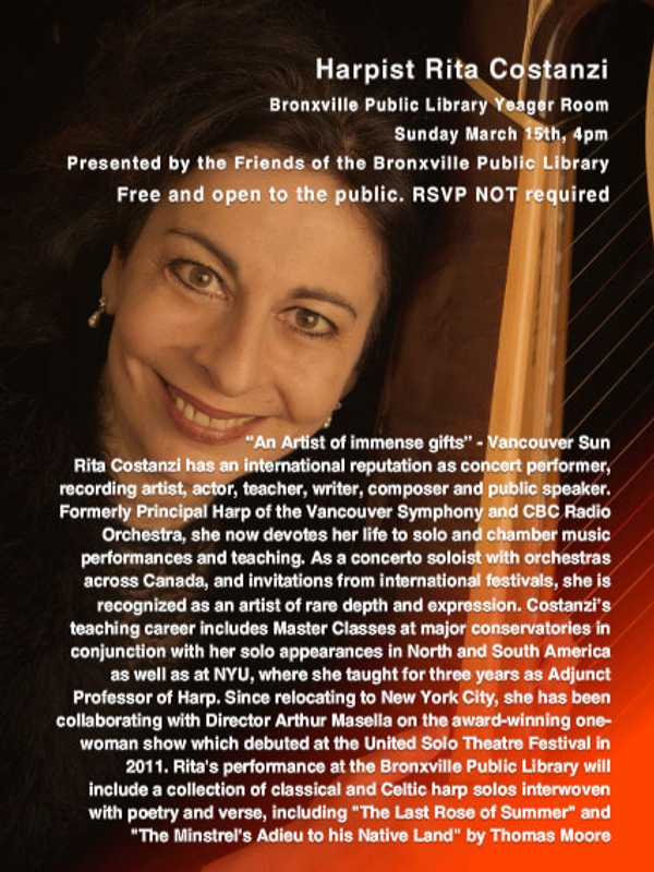 Bronxville Library Presents Harpist Rita Costanzi