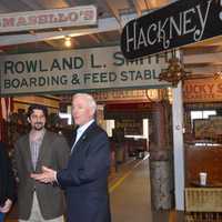 <p>Christie Spooner and Grant Panarese, co-owners of BRG, meet with Bridgeport Mayor Bill Finch. </p>