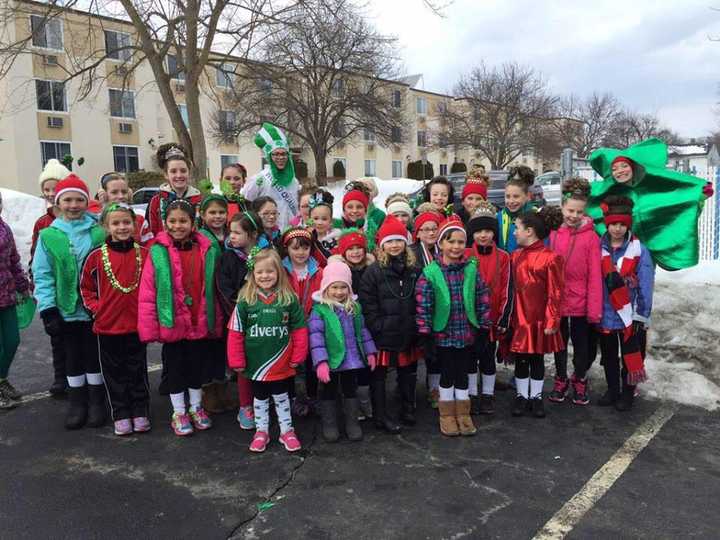 Members of Kelly-Oster School Of Irish Dance get ready to march in the Mahopac St. Patrick&#x27;s Day Parade.