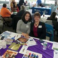 <p>Gabrielle Martire and Maureen Lyons Maloney represent the University of Bridgeport.</p>