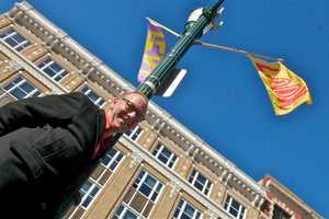 Flags Fly High In Downtown Stamford As Australian Artist Unfurls His Work