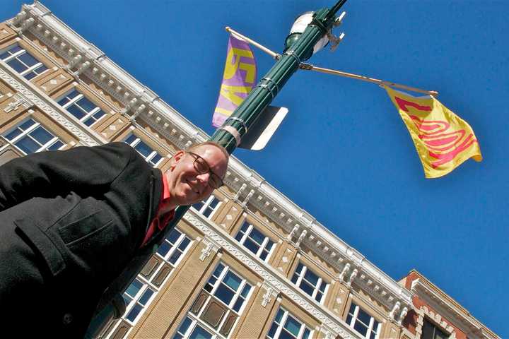 Flags Fly High In Downtown Stamford As Australian Artist Unfurls His Work