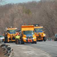 <p>State Department of Transportation (DOT) workers on Interstate 684, at the end of the traffic jam and in Katonah.</p>