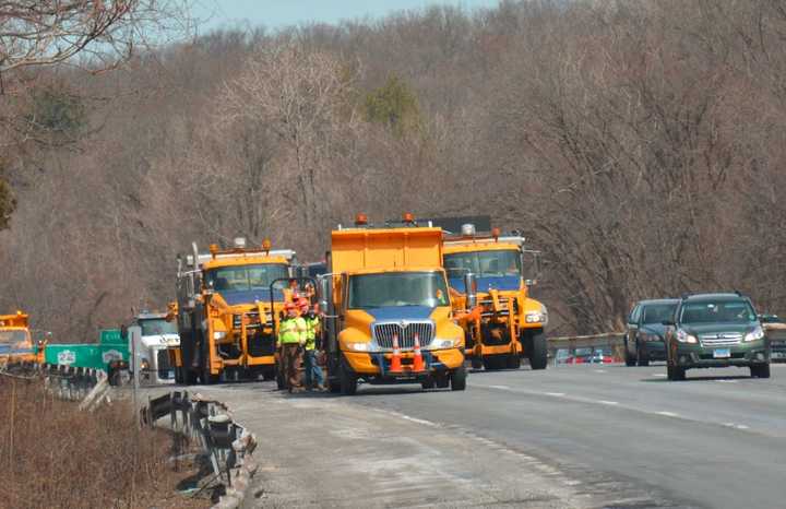 State Department of Transportation (DOT) workers on Interstate 684, at the end of the traffic jam and in Katonah.