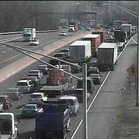 <p>Traffic on I-95 northbound near the service plaza in Fairfield is bumper to bumper after a tractor-trailer accident. </p>