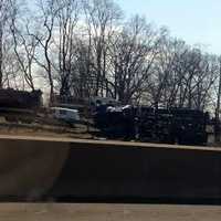 <p>An overturned tractor-trailer on I-95 northbound in Fairfield is causing delays Thursday morning.</p>