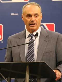 Rob Manfred, Boomer, Carton Appearing At Charity Softball Game