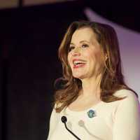 <p>Geena Davis speaks to the crowd at the Fund for Women and Girls luncheon.</p>