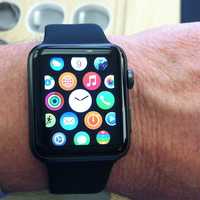 <p>A new Apple Watch on the hand of a prospective buyer Friday at the Apple store on Greenwich Avenue.</p>