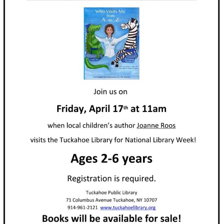 Local children&#x27;s author Joanne Roos will visit the Tuckahoe Library April 17. 