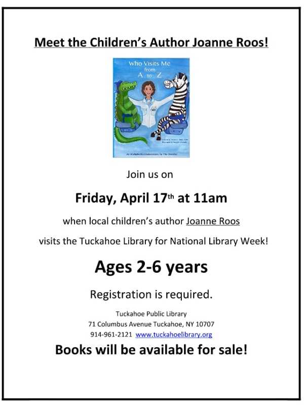 Children's Author Joanne Roos to Visit Tuckahoe Library