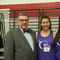 <p>Sacred Heart University President John Petillo, left, with event organizers Lily DiPaola and Olivia Traina at Friday&#x27;s all-night event.</p>