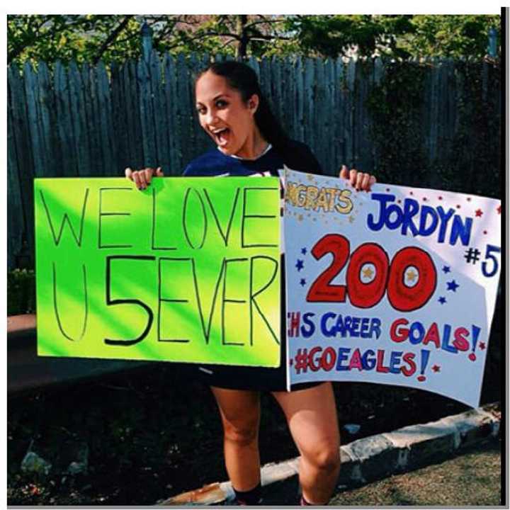 Eastchester High School senior Jordyn DiCostanzo scored her 200th career varsity goal on Saturday.