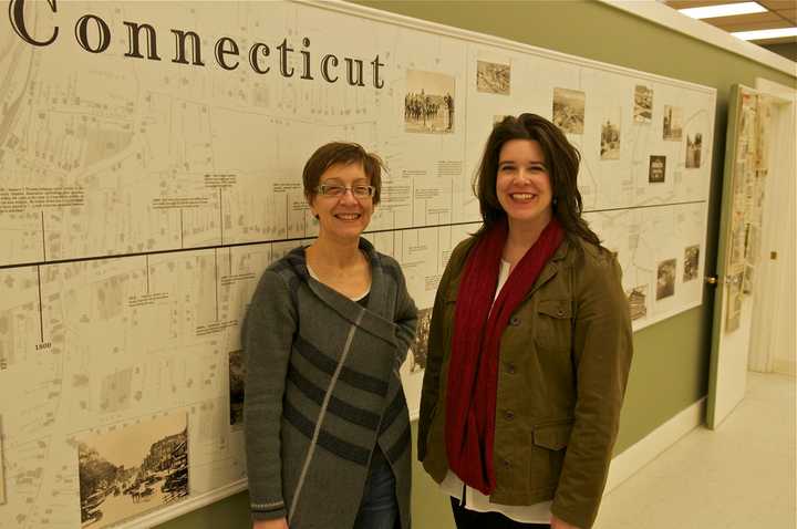 Executive Director Brigid Guertin (right) and Research Specialist Diane Hassan at the Danbury Museum &amp; Historical Society. 