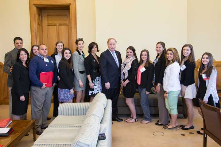 A group of cancer prevention advocates from the Danbury area visit the State Capitol in Hartford.