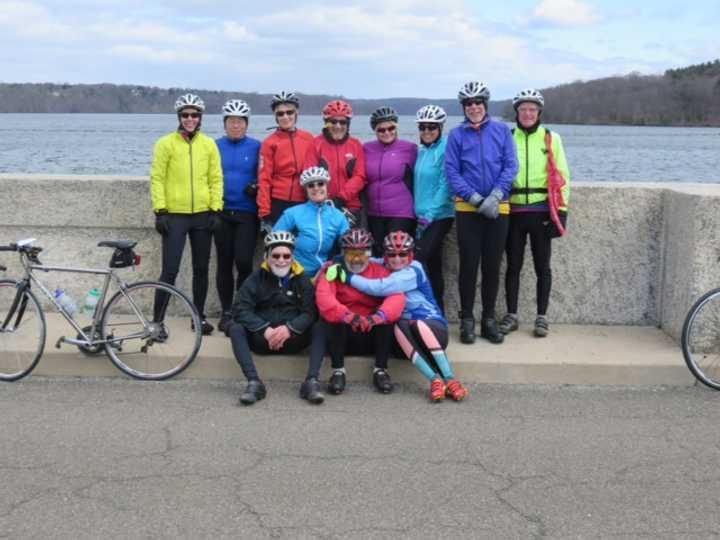 Members of the Westchester Cycling Club stop for a photo during a ride.