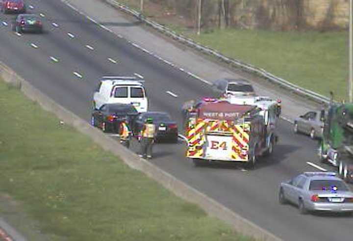 The cleanup from a crash is blocking two lanes of southbound I-95 in Norwalk. 