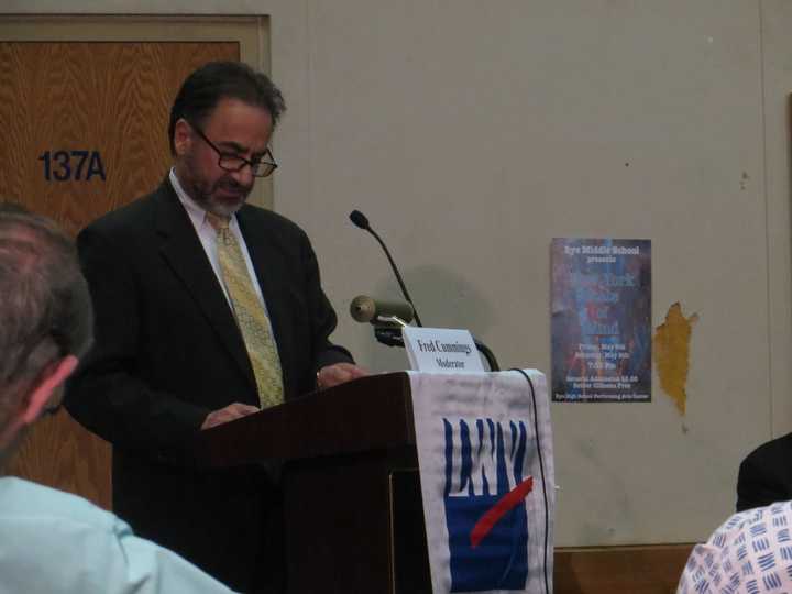 Edward Kliszus, superintendent at Port Chester-Rye Union Free School District, spoke at a League of Women Voters forum on Thursday night.