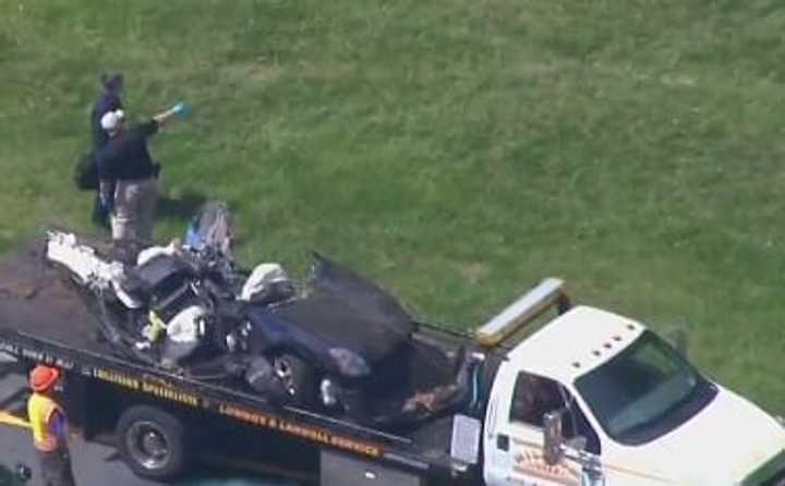 The 2004 Nissan Maxima involved in the Monday morning crash on the Taconic State Parkway.