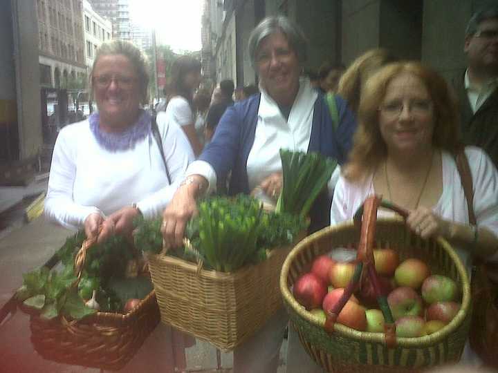 Bronxville Mayor Mary Marvin enjoying the village&#x27;s spring farmers market. 