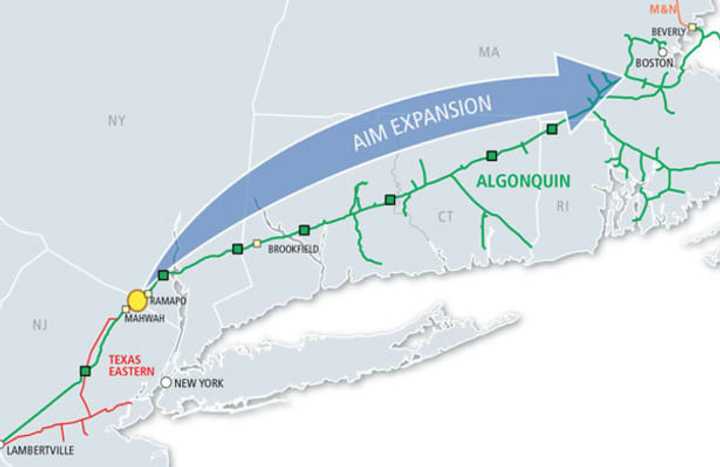 The map for Spectra Energy&#x27;s Algonquin Pipeline expansion proposal.