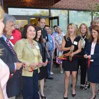 <p>Mayor Mark Boughton leads the ribbon-cutting at Ridley-Lowell as the school celebrates five years in Danbury. </p>