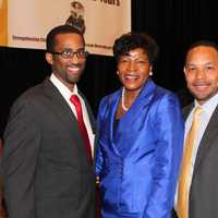 <p>Award recipients Jeffrey Cole (left) and Emerly Martinez (right) with Bettye  Perkins (center). </p>