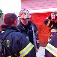 <p>Fairfield firefighters at the scene of the blaze on Pine Creek Avenue. </p>