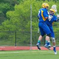 <p>Danny Foley (3) and Christian Donahoe celebrate one of Foley&#x27;s two goals in a playoff win over Fox Lane. </p>