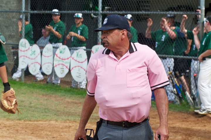 Umpire Steve Rosen has been wearing pink to games, as umpires promote cancer awareness.