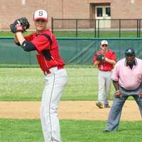 <p>Umpire Earl Berry wears pink in the Yorktown-Somers baseball game Saturday.</p>