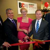 <p>Cutting the ribbon at Tuesday&#x27;s BCW Grand Opening, from L: Tony Justic, Marsha Gordon, Westchester County Executive Rob Astorino, Robert Weisz.</p>