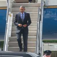 <p>Air Force One arrived at approximately 3:10 p.m. on Thursday.</p>