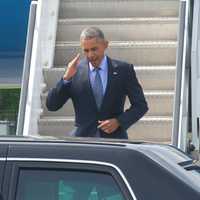 <p>President Barack Obama arrived in Westchester to attend a fundraiser in Stamford, Conn. </p>