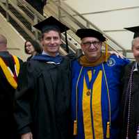 <p>Faculty and dignitaries gather at a pre-ceremony reception.</p>