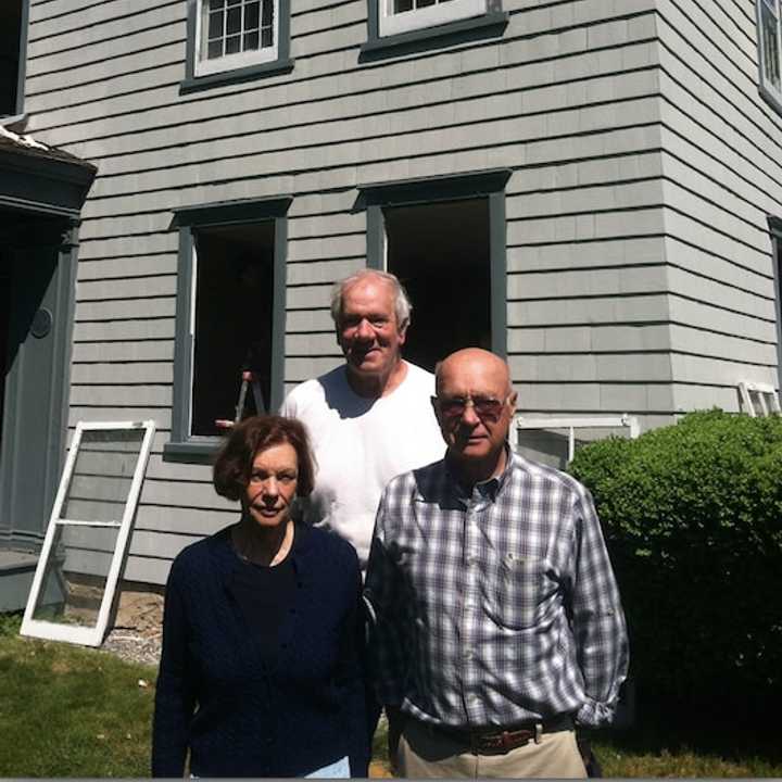 Windows are being replaced at the Hanford-Silliman House. From left are Janet Lindstrom, Donald Eldon and Steve Gravereaux.