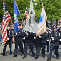 <p>The Danbury Police Department&#x27;s Honor Guard steps off. </p>