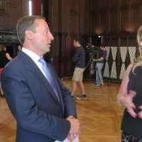 <p>Westchester County Executive Rob Astorino and Putnam County Executive  MaryEllen Odell talk before Tuesday&#x27;s news conference at Manhattanville College.</p>