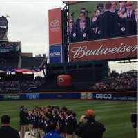 <p>Bronxville&#x27;s Chapel School Choir sang the national anthem before the Mets game on May 21.</p>