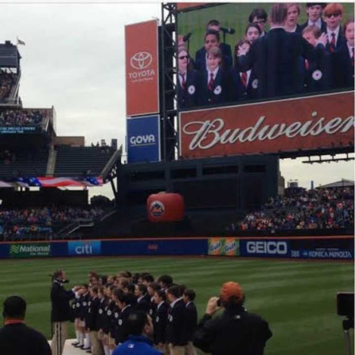 Bronxville&#x27;s Chapel School Choir sang the national anthem before the Mets game on May 21.