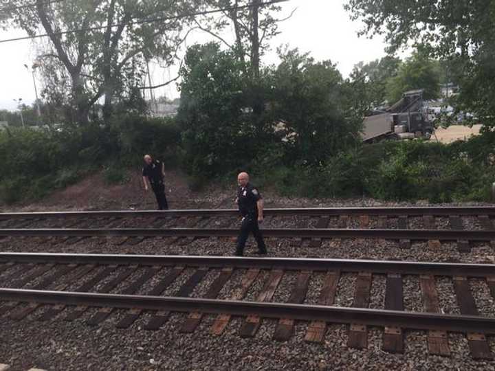 Train passenger Fred Shepard sent this photo via Twitter of police on the train tracks just east of the Fairfield Metro station. 