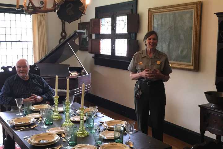 Charlie Burlingham and Linda Cook welcome the donation of historic art pieces to the Weir Farm National Historic Site in Wilton and Ridgefield.