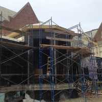 <p>Construction continues on the side lobby of the new Bronxville High School auditorium.</p>