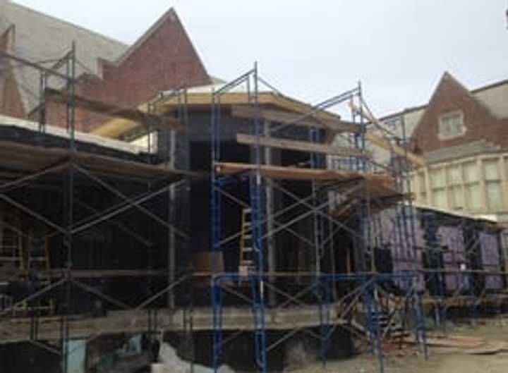 Construction continues on the side lobby of the new Bronxville High School auditorium.