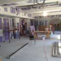 <p>The interior of the side lobby of the Bronxville High School auditorium.</p>