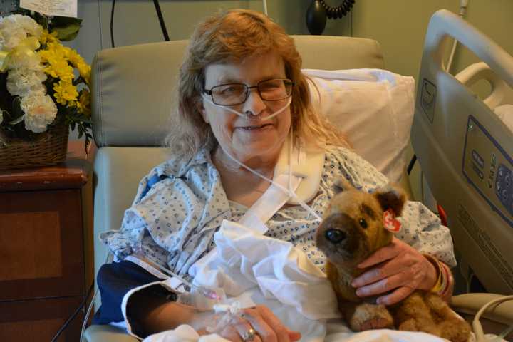 Audrey Stone, pictured recovering in her room at Danbury Hospital in June.